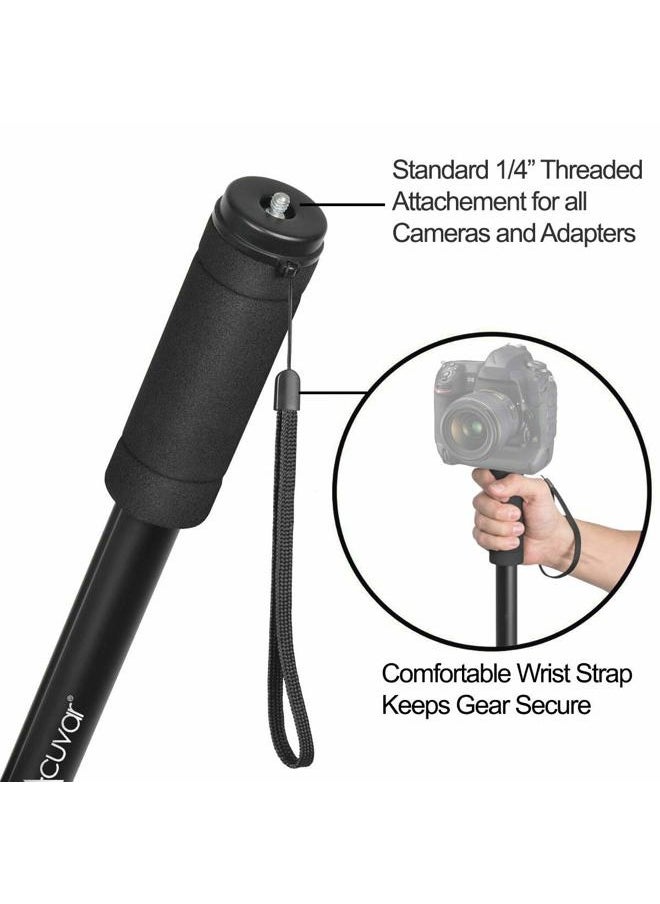 62' Inch Monopod with Integrated Safety Strap and 4 Section Extending Pole for All Digital Cameras, DSLR, Mirrorless, Compact Cameras, Camcorders & Cell Phones