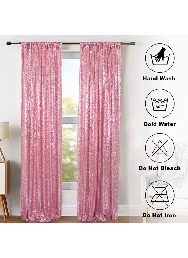 Sparkle Backdrop Curtain Fuchsia Pink 2 Panels Set Sequin Photo Backdrop 2FTx8FT Sequin Backdrop Curtain Pack of 2