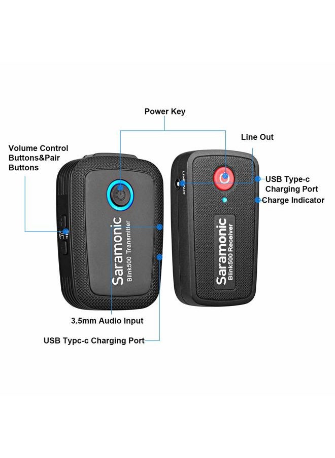 Portable 2.4GHz Wireless Microphone System, Blink500 Ultracompact Dual-Channel Wireless Mic for Smartphone DSLR Camera Tablets Mirrorless for YouTube Facebook Live Vlogging Video Recording