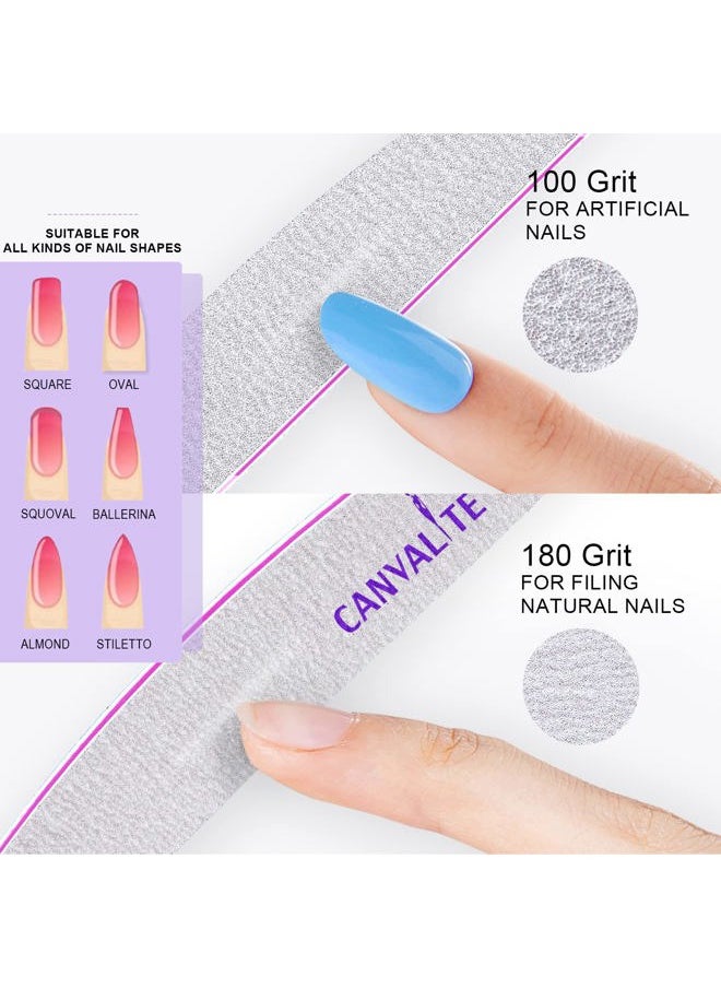 Canvalite 10 PCS Nail File Professional Nail Files Reusable Double Sided Emery Board(100/180 Grit) Nail Styling Tools for Home and Salon Use Christmas Gifts for Women