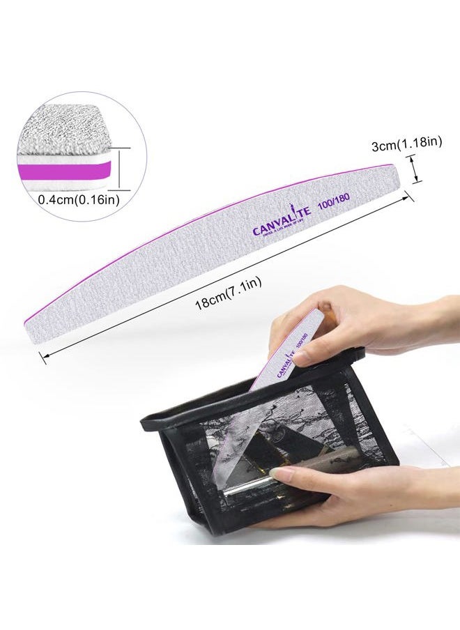 Canvalite 10 PCS Nail File Professional Nail Files Reusable Double Sided Emery Board(100/180 Grit) Nail Styling Tools for Home and Salon Use Christmas Gifts for Women