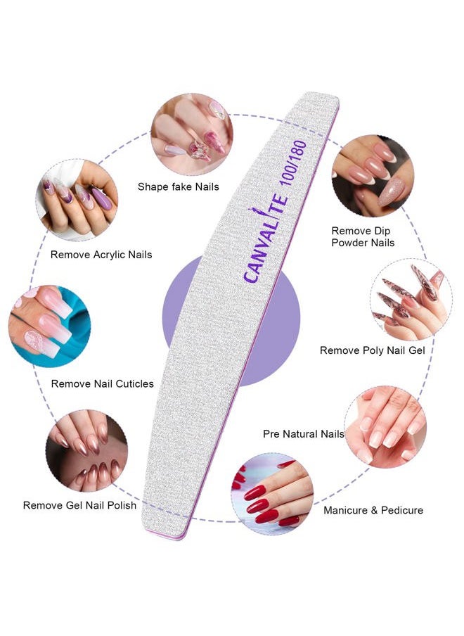 Canvalite 10 PCS Nail File Professional Nail Files Reusable Double Sided Emery Board(100/180 Grit) Nail Styling Tools for Home and Salon Use Christmas Gifts for Women
