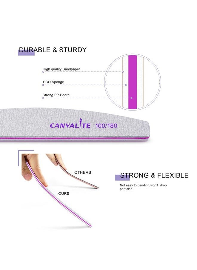 Canvalite 10 PCS Nail File Professional Nail Files Reusable Double Sided Emery Board(100/180 Grit) Nail Styling Tools for Home and Salon Use Christmas Gifts for Women