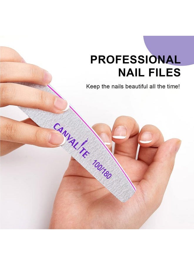 Canvalite 10 PCS Nail File Professional Nail Files Reusable Double Sided Emery Board(100/180 Grit) Nail Styling Tools for Home and Salon Use Christmas Gifts for Women