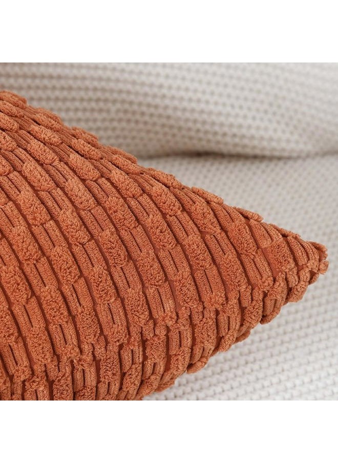 Pack of 2 Boho Corduroy Striped Throw Pillow Covers 12x12 Inch Rust Soft Decorative Cushion Cover for Bedroom Sofa Pillow Shell