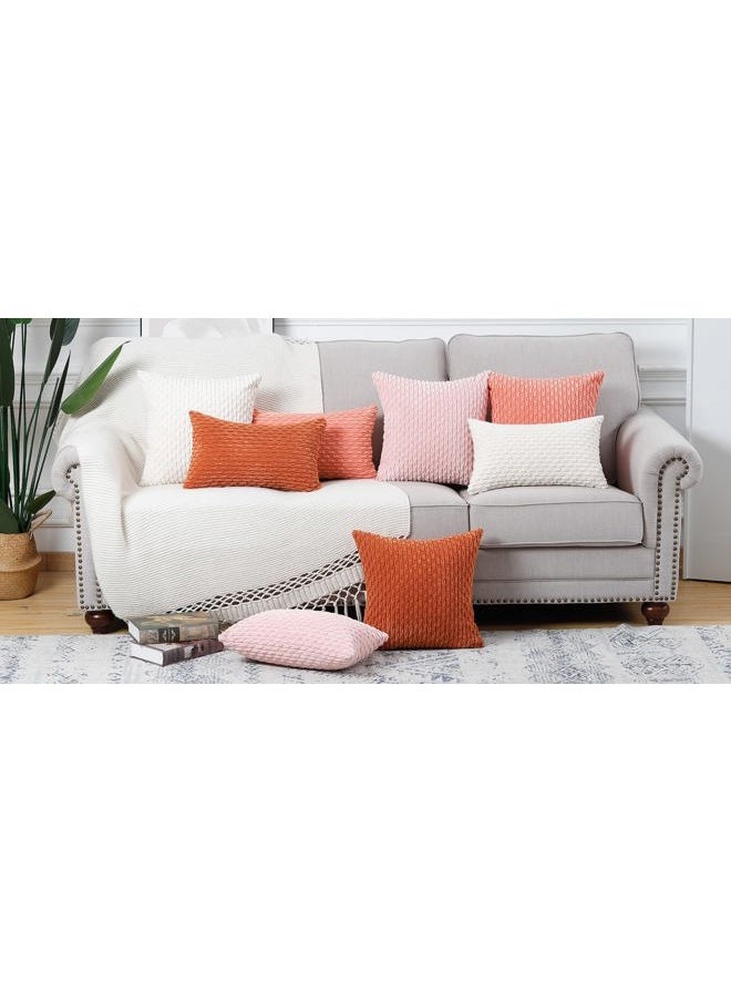 Pack of 2 Boho Corduroy Striped Throw Pillow Covers 12x12 Inch Rust Soft Decorative Cushion Cover for Bedroom Sofa Pillow Shell