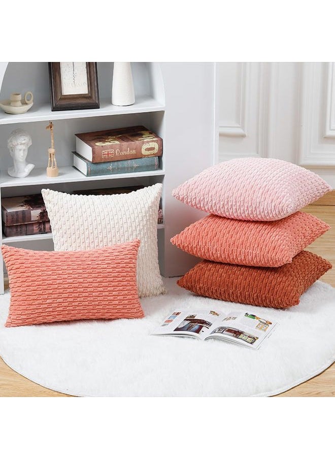 Pack of 2 Boho Corduroy Striped Throw Pillow Covers 12x12 Inch Rust Soft Decorative Cushion Cover for Bedroom Sofa Pillow Shell