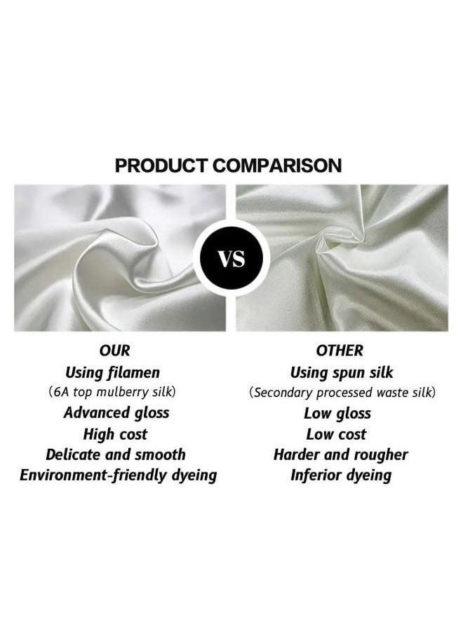 Large 100% Mulberry Silk Scrunchies - Pack of 3 in Nude (White, Champagne, Silver) - Gentle on Hair, Comes in Stylish Satin Bag