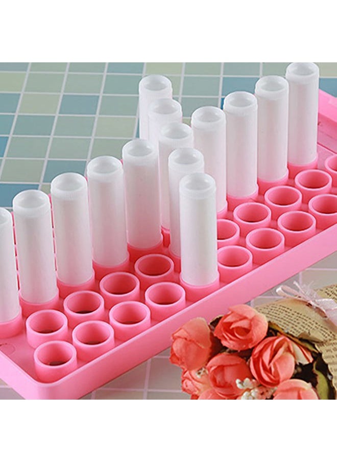 Pink Lip Balm Crafting Kit, Professional Lipsticks Filling Tray with 50 Small Holes and Spatula, Easy to Fill 50 Pieces Lipstick Tubes Containers for Business Gifts