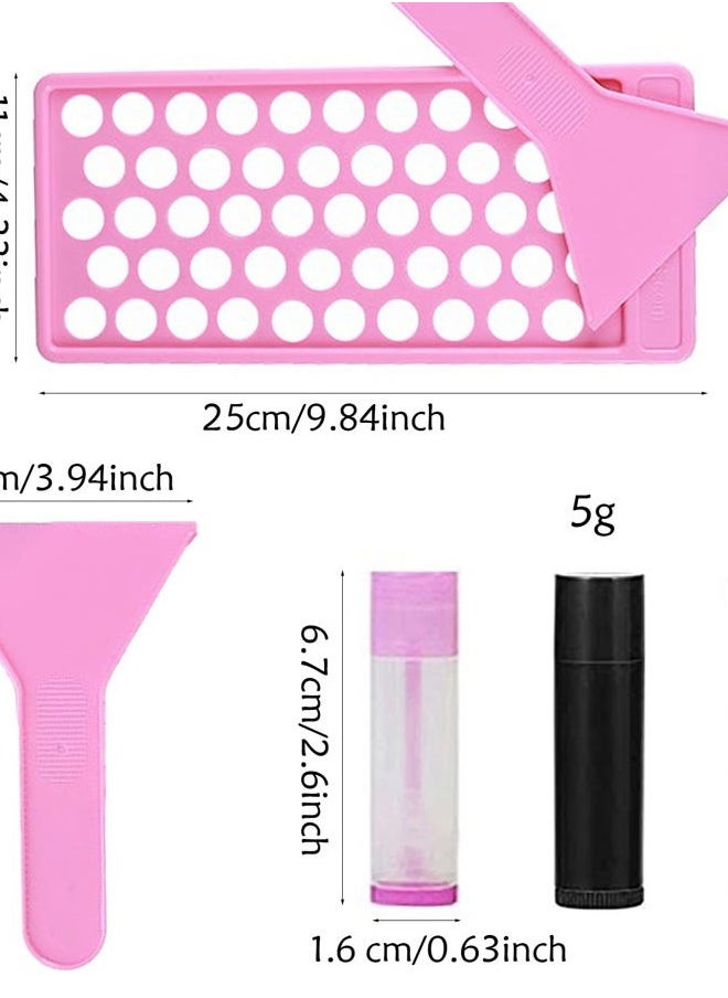 Pink Lip Balm Crafting Kit, Professional Lipsticks Filling Tray with 50 Small Holes and Spatula, Easy to Fill 50 Pieces Lipstick Tubes Containers for Business Gifts