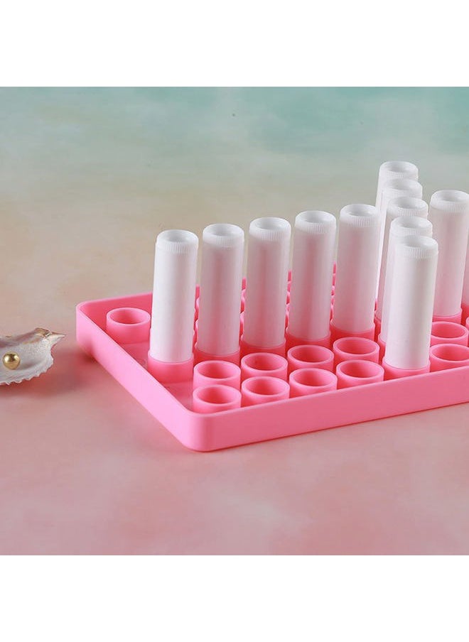 Pink Lip Balm Crafting Kit, Professional Lipsticks Filling Tray with 50 Small Holes and Spatula, Easy to Fill 50 Pieces Lipstick Tubes Containers for Business Gifts