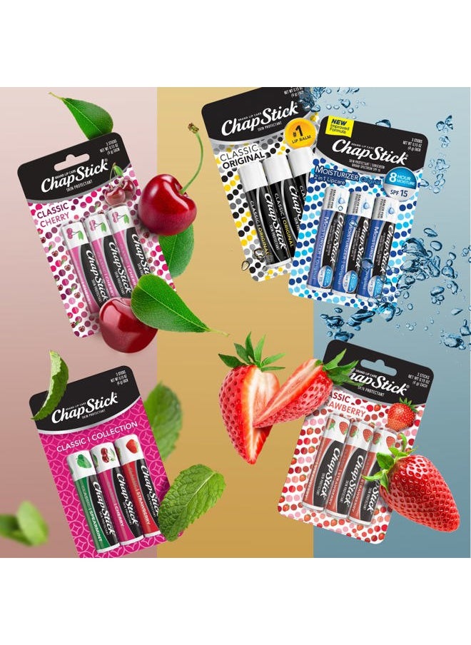 Classic Collection Flavored Lip Balm Tubes Pack, Lip Moisturizer - 0.15 Oz (Box of 5 Packs of 3)