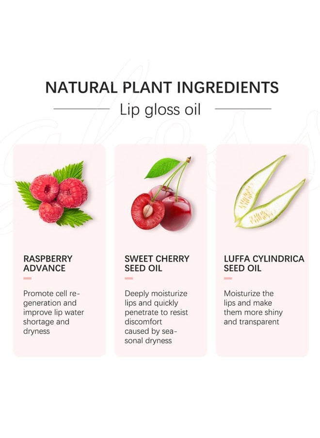 Plumping Lip Oil, Hydrating Gloss Tinted Lip Balm Transparent Lip Care, Big Brush Head Glitter Shine, Long Lasting Nourishing Non-sticky Fresh Texture