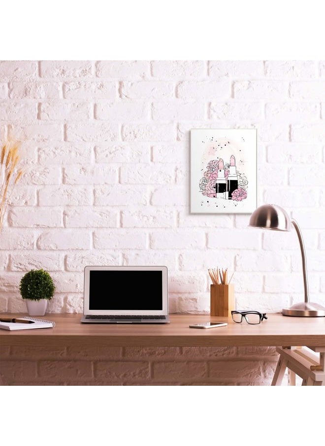 Pink Peony Florals Glam Lipstick Cosmetic, Design by Martina Pavlova Wall Plaque, 13 x 19, White