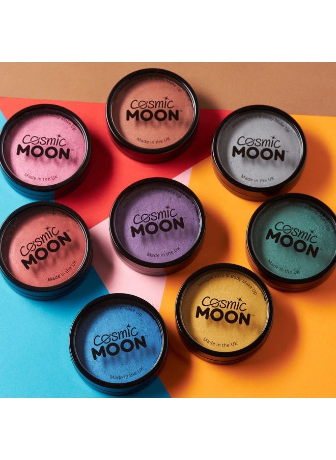 Metallic Pro Face & Body Paint Cake Pots by Cosmic Moon - Silver - Professional Water Based Face Paint Makeup for Adults, Kids - 1.26oz