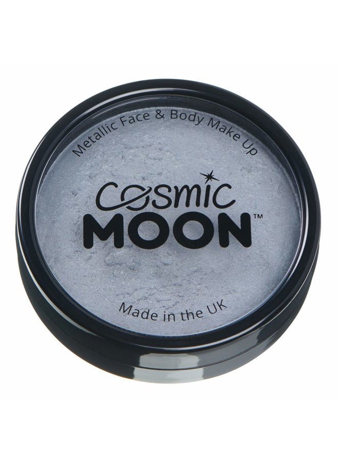 Metallic Pro Face & Body Paint Cake Pots by Cosmic Moon - Silver - Professional Water Based Face Paint Makeup for Adults, Kids - 1.26oz