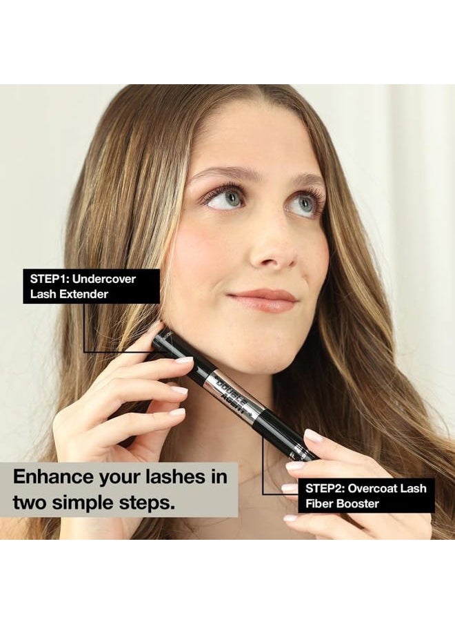 Double Agent Lash Extender Undercover Fiber Booster Mascara, dual lash system, increase eyelash length and volume, boost lashes for a bold dramatic look, voluminous makeup mascara, Jet Black
