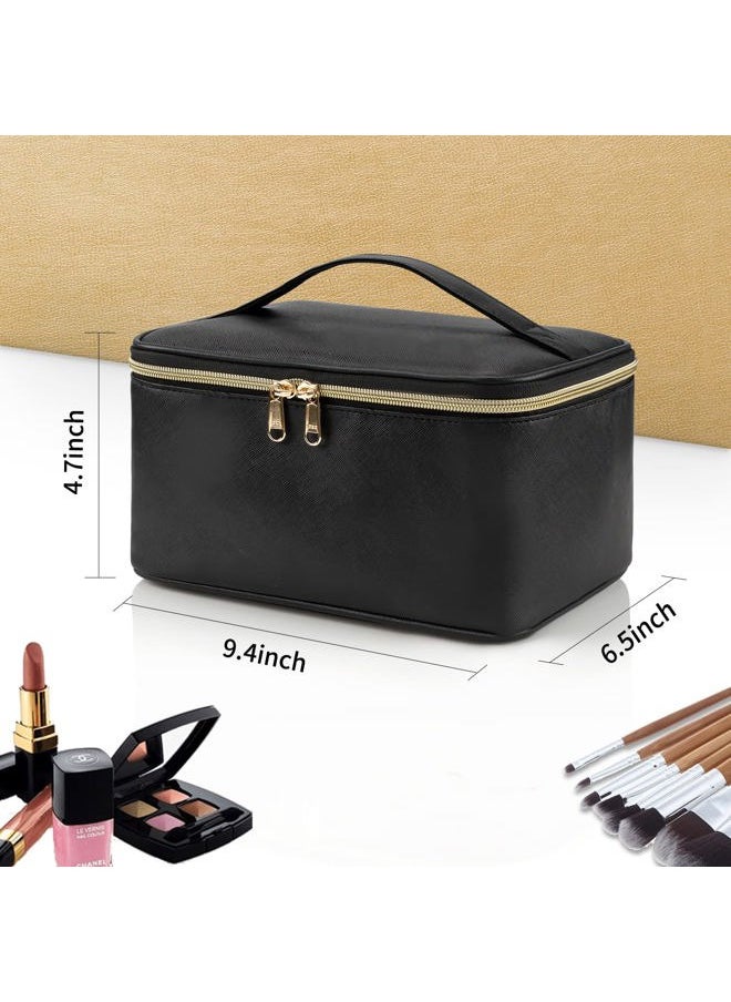 Makeup Bag, Portable Cosmetic Bag, Large Capacity Travel Makeup Case Organizer, Black For Women Toiletry Bag for Girls Traveling With Handle and Divider