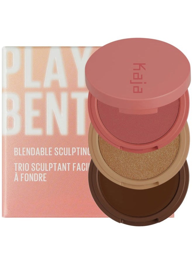 KAJA 3 Colors Palette - Play Bento_Mochamallow | Powder Blusher, Highlighter, Cream Bronzer, Creamy Application, with Mango Seed Butter, Powdery Finish, Easy Finger Application, Lightweight Formula