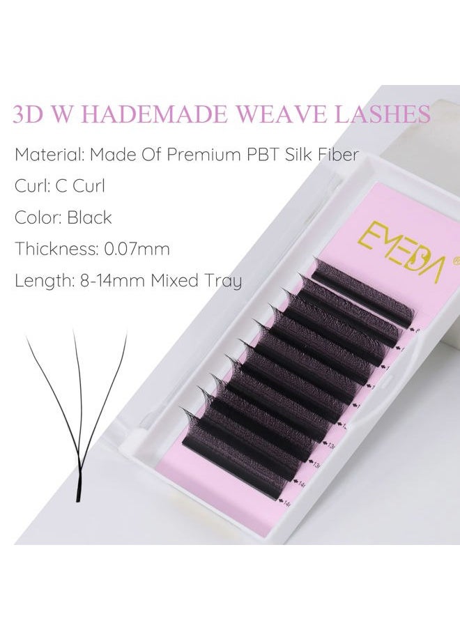 W Lash Extensions D Curl .07mm 8-14mm Mix Tray Premade Volume 3D Fans Eyelash Extension .07 Mix W Type Wispies Soft Eye Lashes Supplies by EMEDA （0.07 D 8-14mm）
