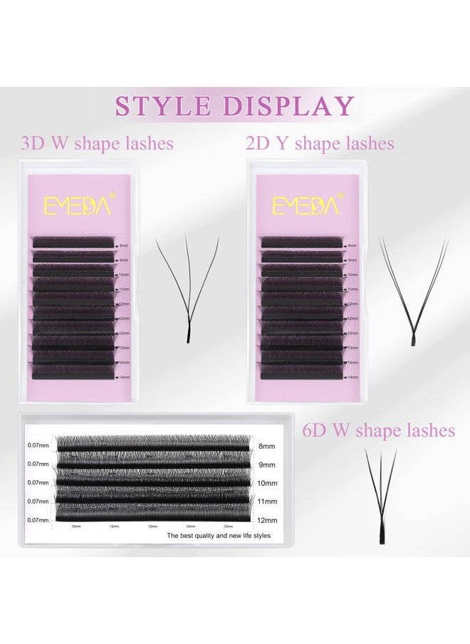 W Lash Extensions D Curl .07mm 8-14mm Mix Tray Premade Volume 3D Fans Eyelash Extension .07 Mix W Type Wispies Soft Eye Lashes Supplies by EMEDA （0.07 D 8-14mm）
