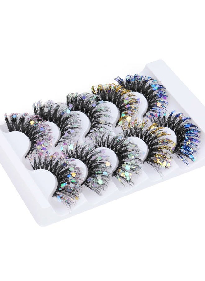 Glitter Colored False Eyelashes Wispy 5 Pairs Dramatic Cat Eye Festival Lashes Pack 5 Styles