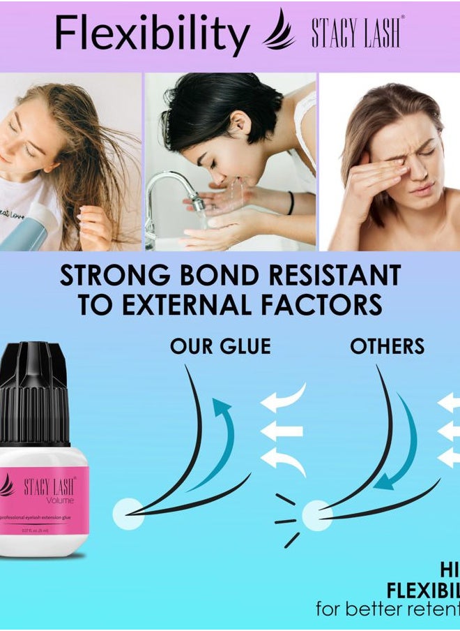 Volume Eyelash Extension Glue Stacy Lash 0.17fl.oz/5ml/3-4 Sec Drying Time/Retention 6 Weeks/Black Adhesive/Professional Supplies/Pegamento de Pestañas