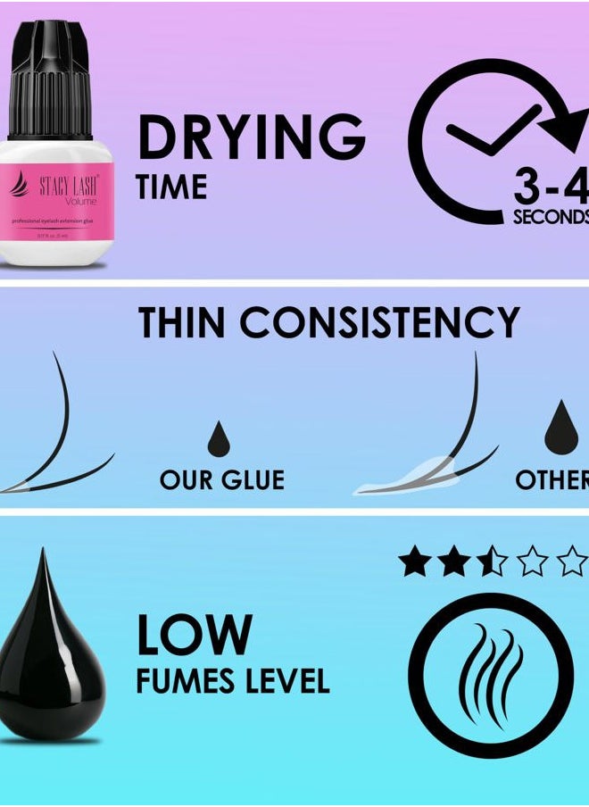 Volume Eyelash Extension Glue Stacy Lash 0.17fl.oz/5ml/3-4 Sec Drying Time/Retention 6 Weeks/Black Adhesive/Professional Supplies/Pegamento de Pestañas