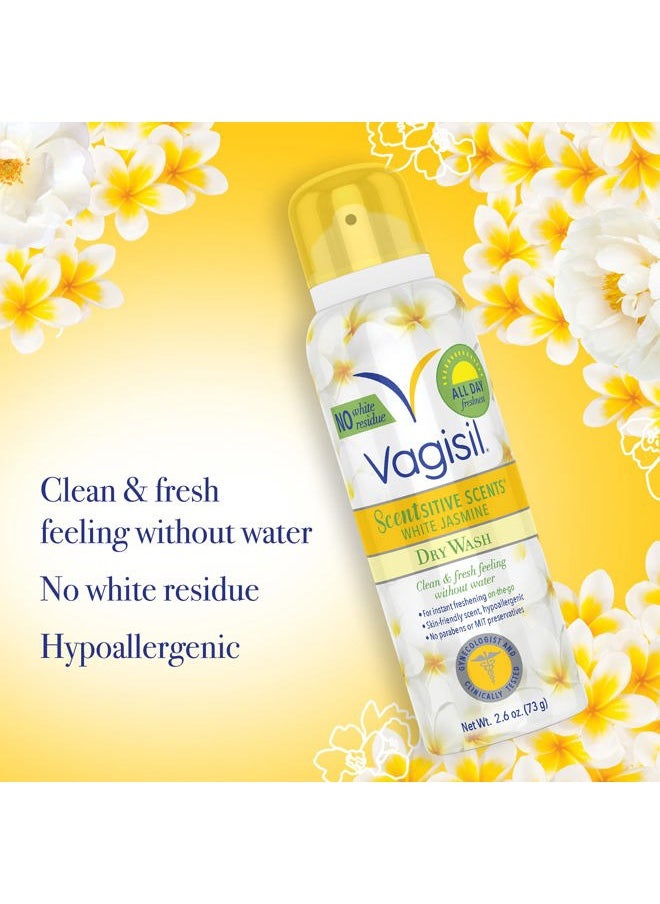 Scentsitive Scents Feminine Dry Wash Deodorant Spray for Women, Gynecologist Tested, Paraben Free, White Jasmine, 2.6 Ounce (Pack of 1)