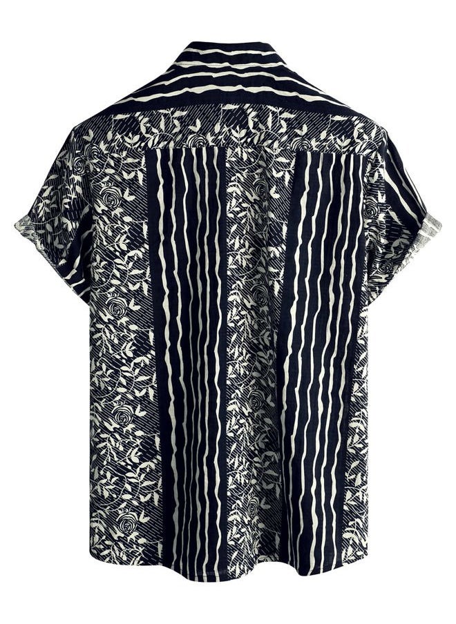 Mens Casual Hawaiian Floral Shirts Short Sleeve Button Down Tropical Shirts Beach Summer Shirts X-Large Black Beige