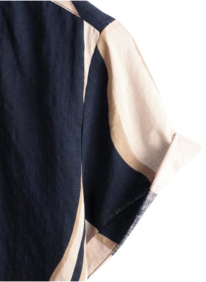 Mens Casual Hawaiian Floral Shirts Short Sleeve Button Down Tropical Shirts Beach Summer Shirts X-Large Navy Beige