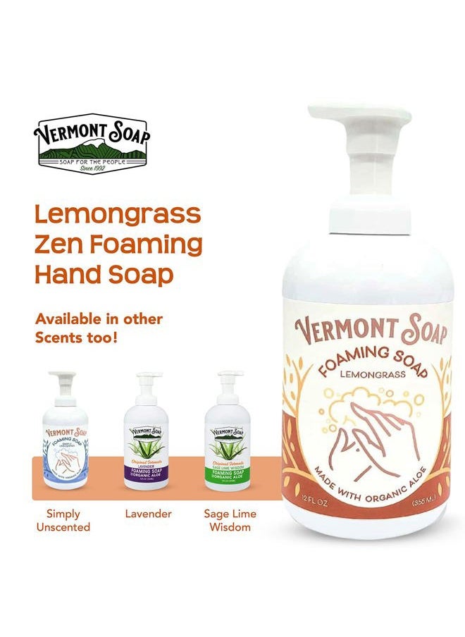 Organic Lemongrass Zen Foaming Hand Soap - Natural Moisturizing Soap for Dry Skin - Fragrance Free Liquid Bathroom Hand Soap Dispenser - Lemongrass Zen - 12 oz