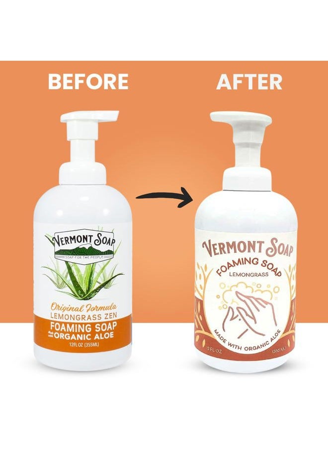 Organic Lemongrass Zen Foaming Hand Soap - Natural Moisturizing Soap for Dry Skin - Fragrance Free Liquid Bathroom Hand Soap Dispenser - Lemongrass Zen - 12 oz
