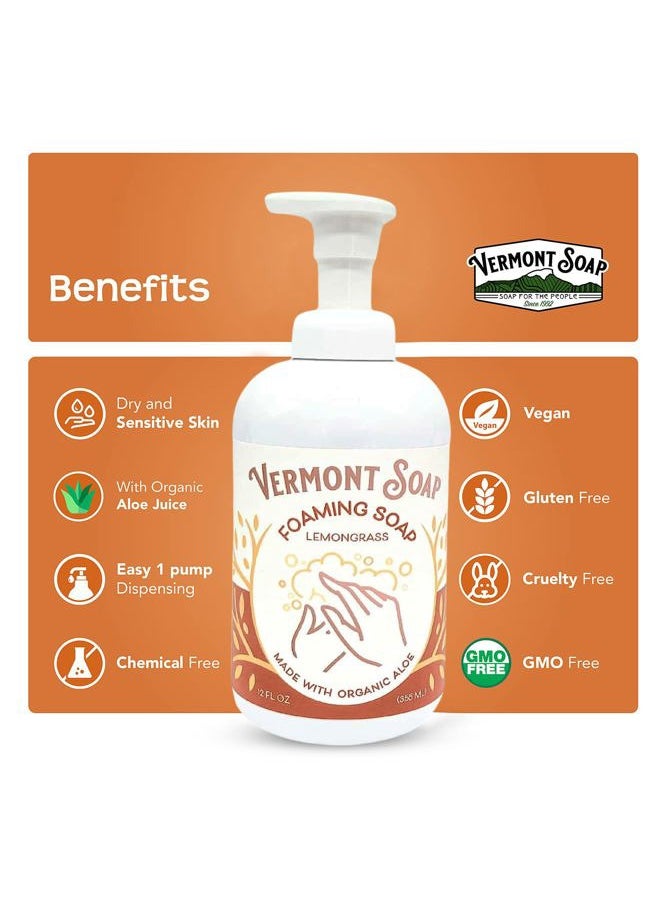 Organic Lemongrass Zen Foaming Hand Soap - Natural Moisturizing Soap for Dry Skin - Fragrance Free Liquid Bathroom Hand Soap Dispenser - Lemongrass Zen - 12 oz