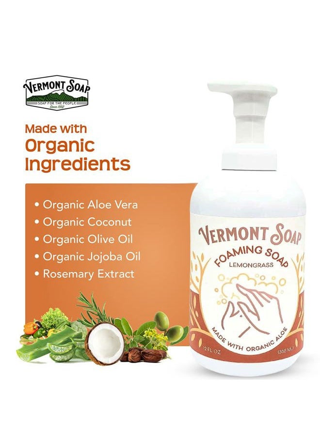 Organic Lemongrass Zen Foaming Hand Soap - Natural Moisturizing Soap for Dry Skin - Fragrance Free Liquid Bathroom Hand Soap Dispenser - Lemongrass Zen - 12 oz
