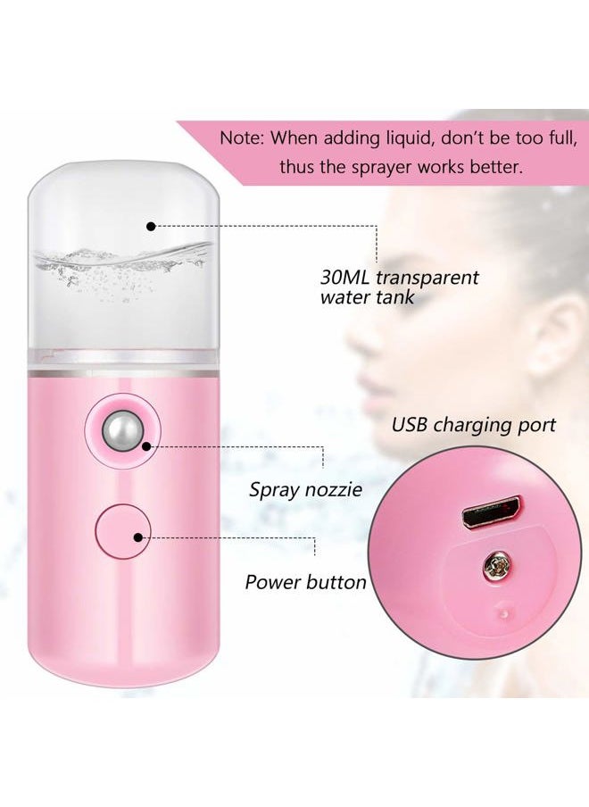 4 Pcs Nano Facial Mister Handy Nano Mist Sprayer 30ml Visual Water Tank Portable Face Steamer Mini USB Mister for Lash Extensions, Skin Care, Makeup(White, Light Pink, Blue, Pink)