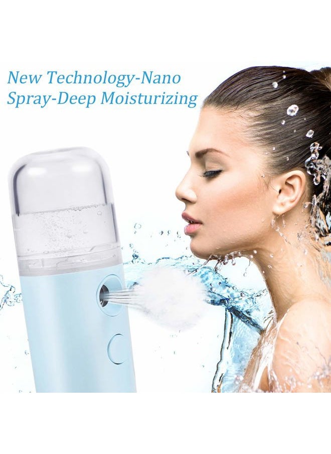 4 Pcs Nano Facial Mister Handy Nano Mist Sprayer 30ml Visual Water Tank Portable Face Steamer Mini USB Mister for Lash Extensions, Skin Care, Makeup(White, Light Pink, Blue, Pink)