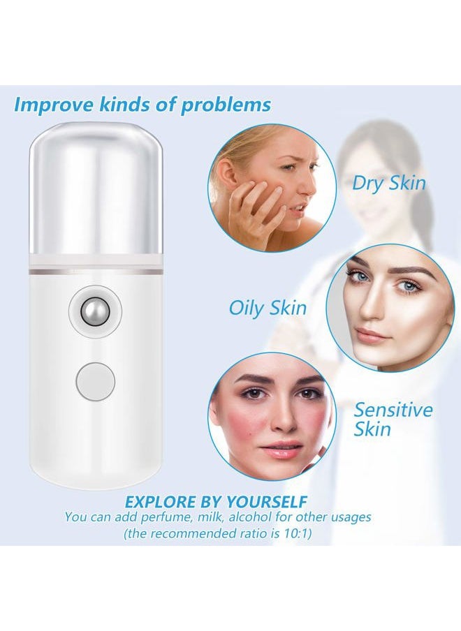 4 Pcs Nano Facial Mister Handy Nano Mist Sprayer 30ml Visual Water Tank Portable Face Steamer Mini USB Mister for Lash Extensions, Skin Care, Makeup(White, Light Pink, Blue, Pink)