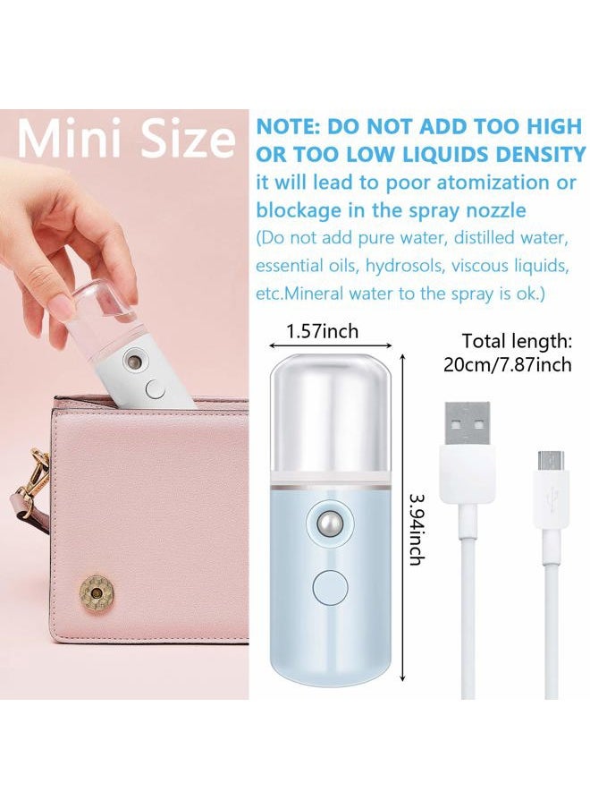 4 Pcs Nano Facial Mister Handy Nano Mist Sprayer 30ml Visual Water Tank Portable Face Steamer Mini USB Mister for Lash Extensions, Skin Care, Makeup(White, Light Pink, Blue, Pink)