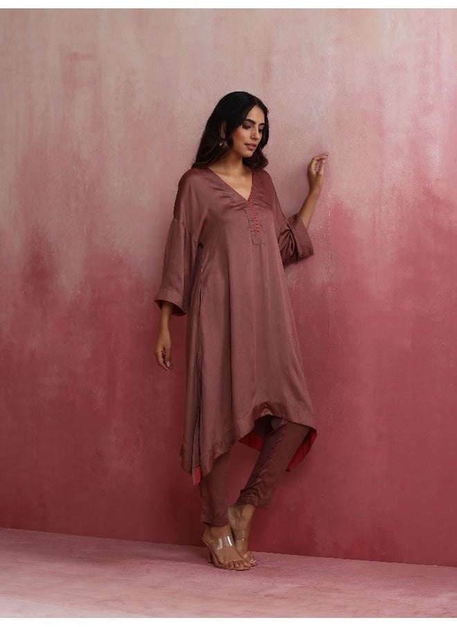 Brown Modal High low Kurta Set