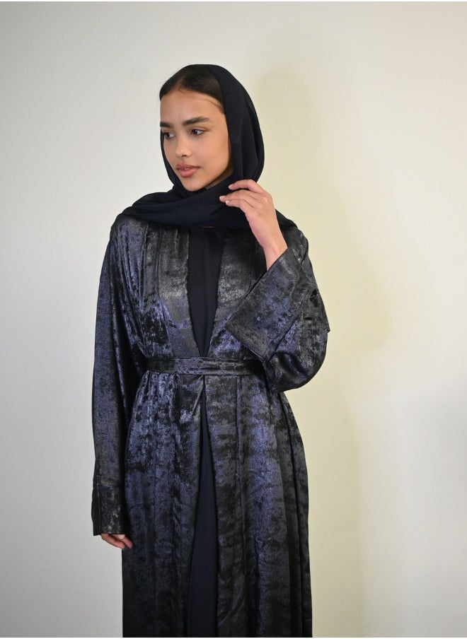 Midnight Glitz Navy Blue Satin Foil Abaya