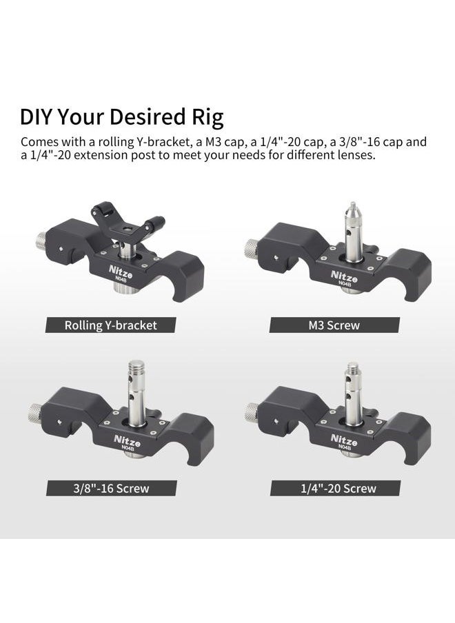 15mm Universal Lens Support with Rolling Y-Bracket and 1/4”, 3/8”and M3 Height Extension Posts - N04B