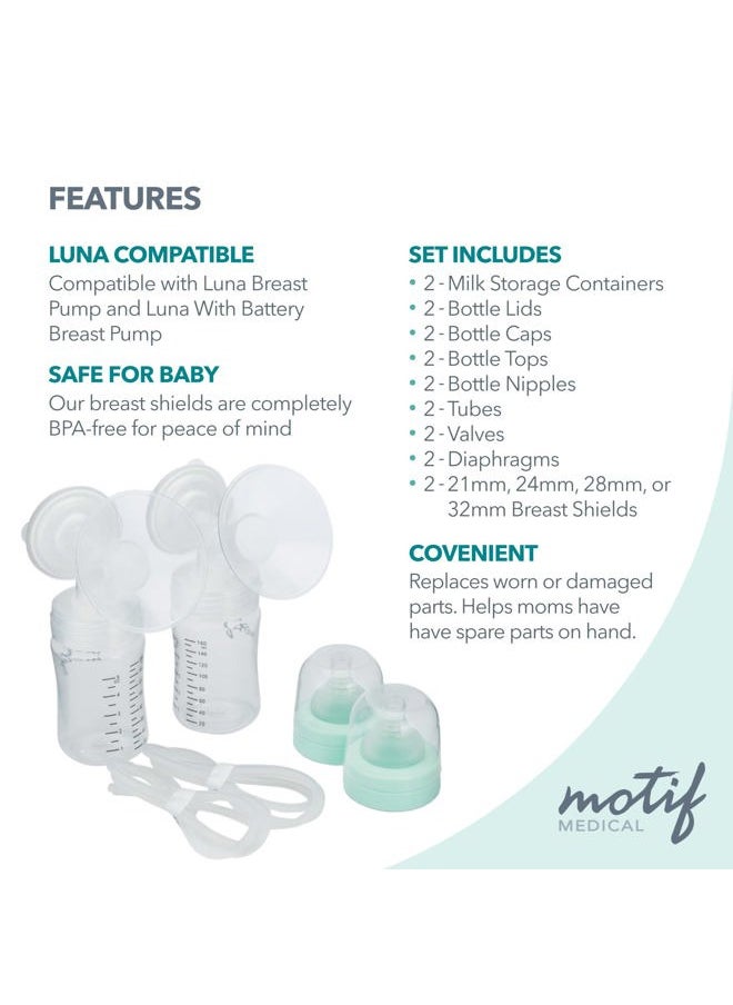 , Luna Double Pumping Kit, Replacement Parts for Breast Pump - Medium 24mm Clear