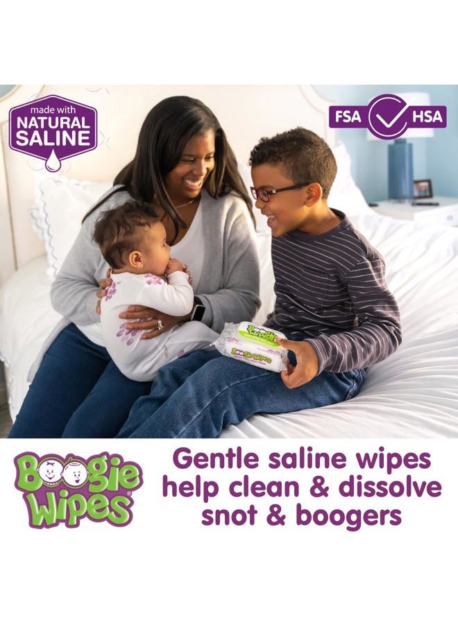 Saline Nose Wipes by Boogie, for Baby & Kids, Face, Hand & Body, FSA/HSA Eligible, Made with Vitamin E, Aloe, and Natural Saline, Unscented, 30 Count (Pack of 3)