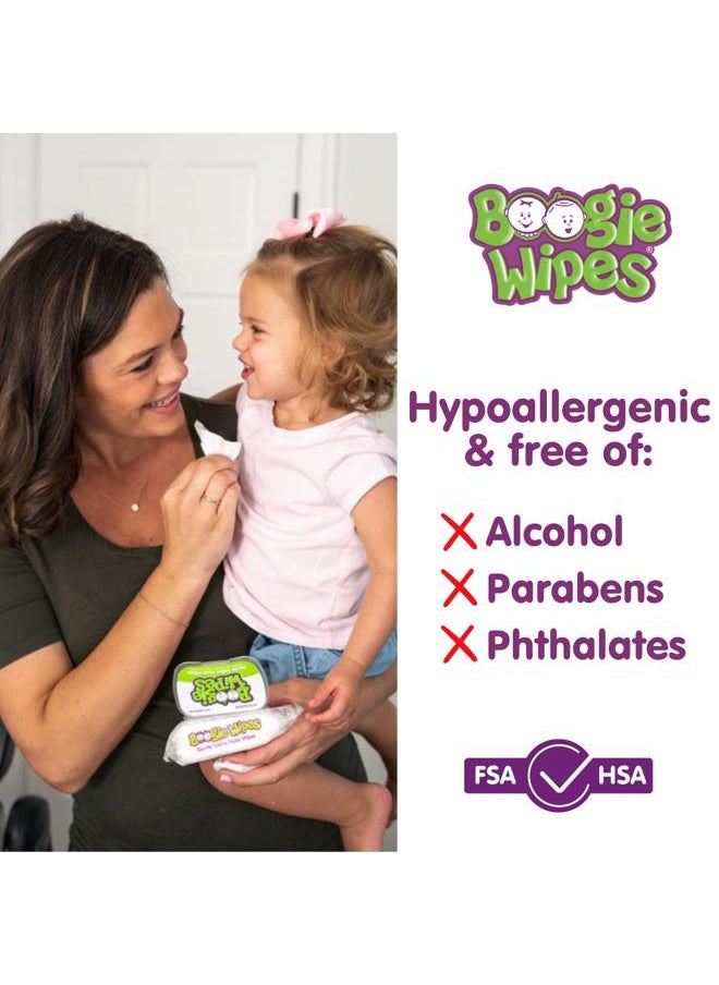 Saline Nose Wipes by Boogie, for Baby & Kids, Face, Hand & Body, FSA/HSA Eligible, Made with Vitamin E, Aloe, and Natural Saline, Unscented, 30 Count (Pack of 3)