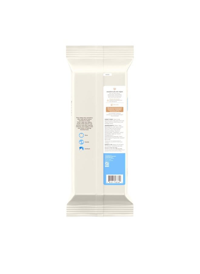 Sensitive All Over Wipes with Aloe & Natural Oat Extract for Face, Bottom, Hands & Body, pH-Balanced, Hypoallergenic, Fragrance-, Phenoxyethanol- & Alcohol-Free, 64 ct