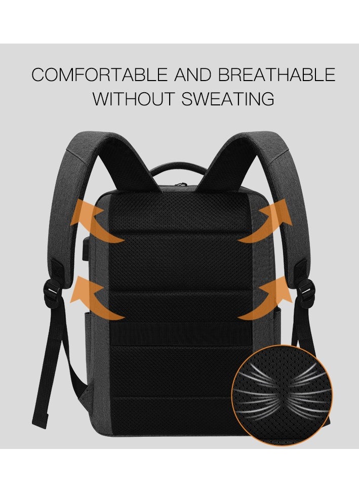 15.6'' Laptop Backpack Travel Notebook Computer Backpack Men Women Water Resistant Business Laptop Bag With USB Charging Port College School Casual Daypack Student Bookbag for Teens Boys Girls Spac Grey