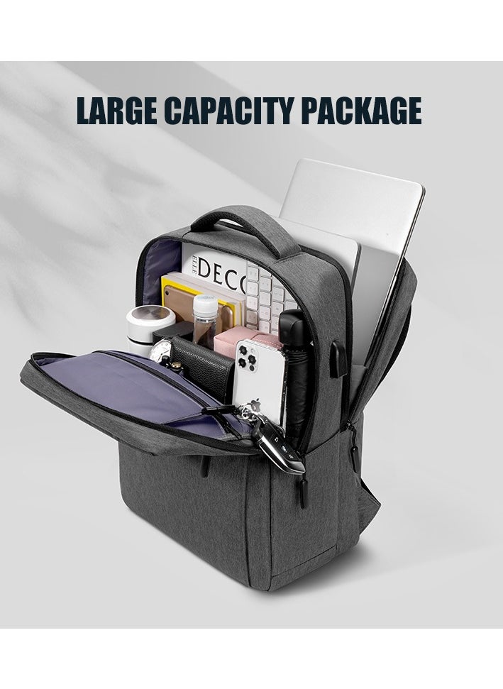 15.6'' Laptop Backpack Travel Notebook Computer Backpack Men Women Water Resistant Business Laptop Bag With USB Charging Port College School Casual Daypack Student Bookbag for Teens Boys Girls Spac Grey