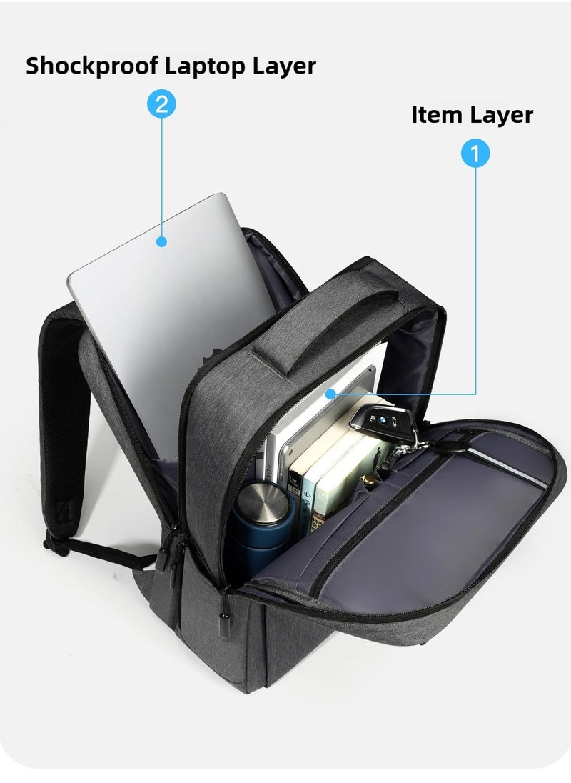 15.6'' Laptop Backpack Travel Notebook Computer Backpack Men Women Water Resistant Business Laptop Bag With USB Charging Port College School Casual Daypack Student Bookbag for Teens Boys Girls Spac Grey