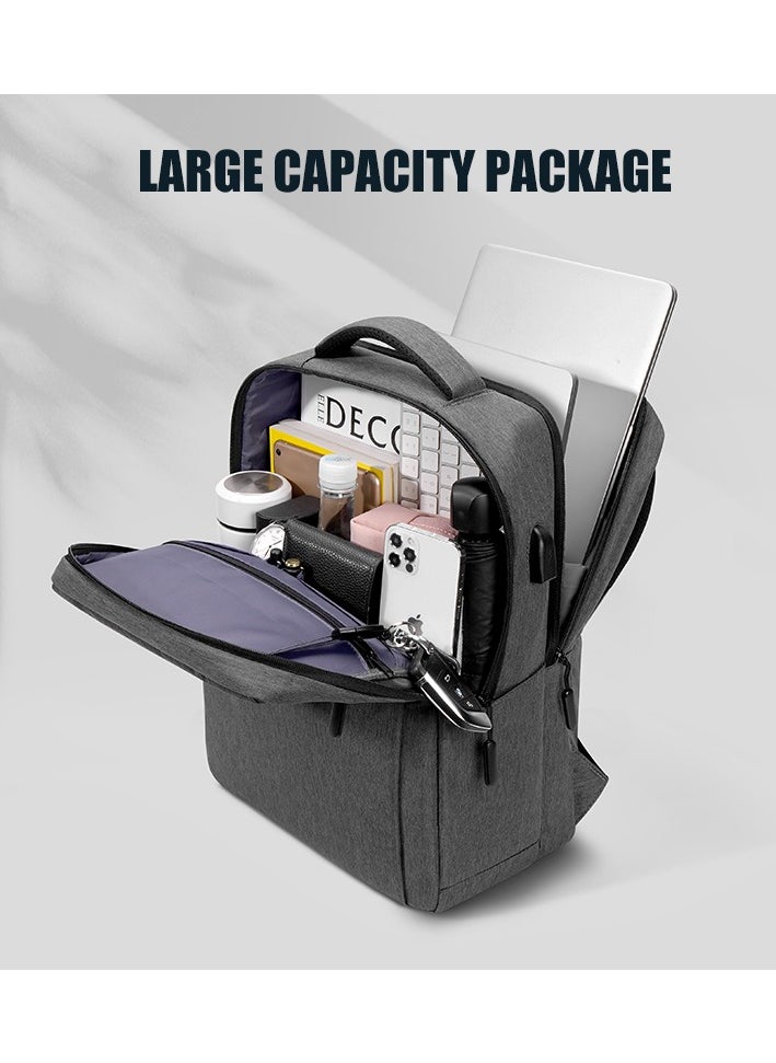 15.6'' Laptop Backpack Travel Notebook Computer Backpack Men Women Water Resistant Business Laptop Bag With USB Charging Port College School Casual Daypack Student Bookbag for Teens Boys Girls Black